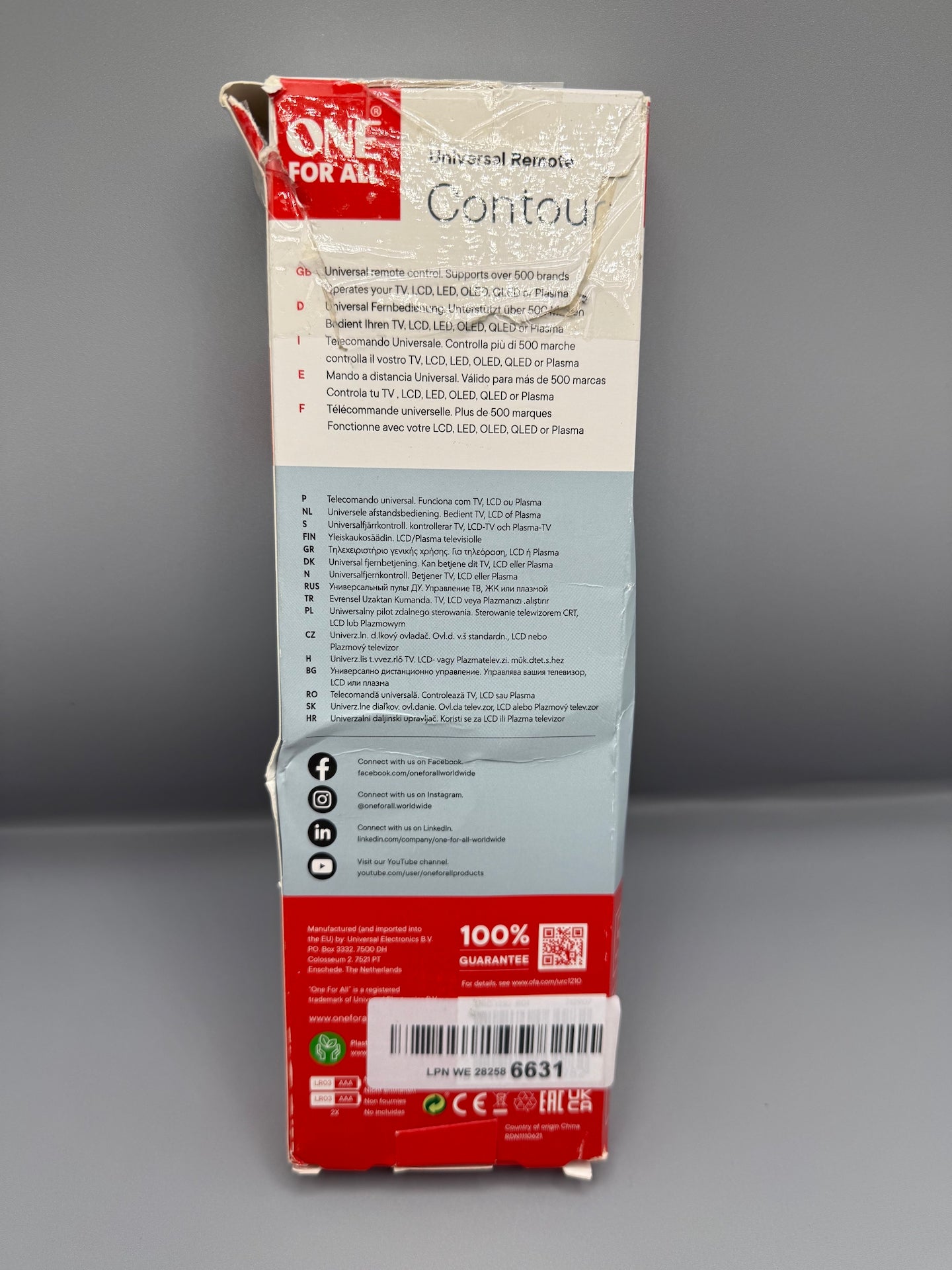 One For All URC1210 Contour Universal Control of TV/Smart TV, Black