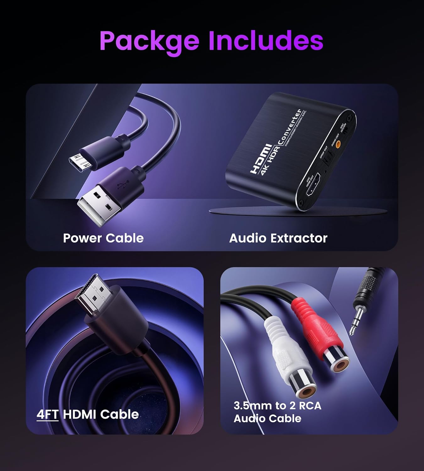 4K@60Hz HDMI Audio Extractor with 1.2m HDMI Cable avedio links