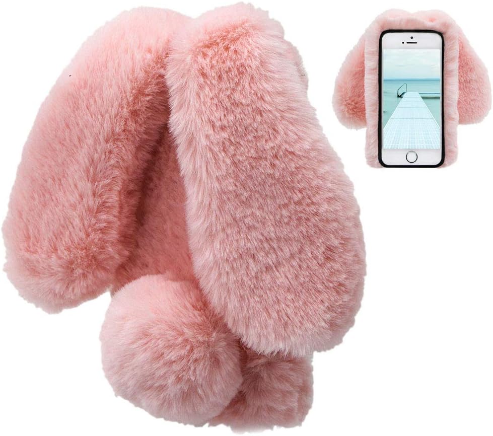 LCHDA iPhone 6S Plus Rabbit Fur Case Bunny Ear Phone Case - Pink