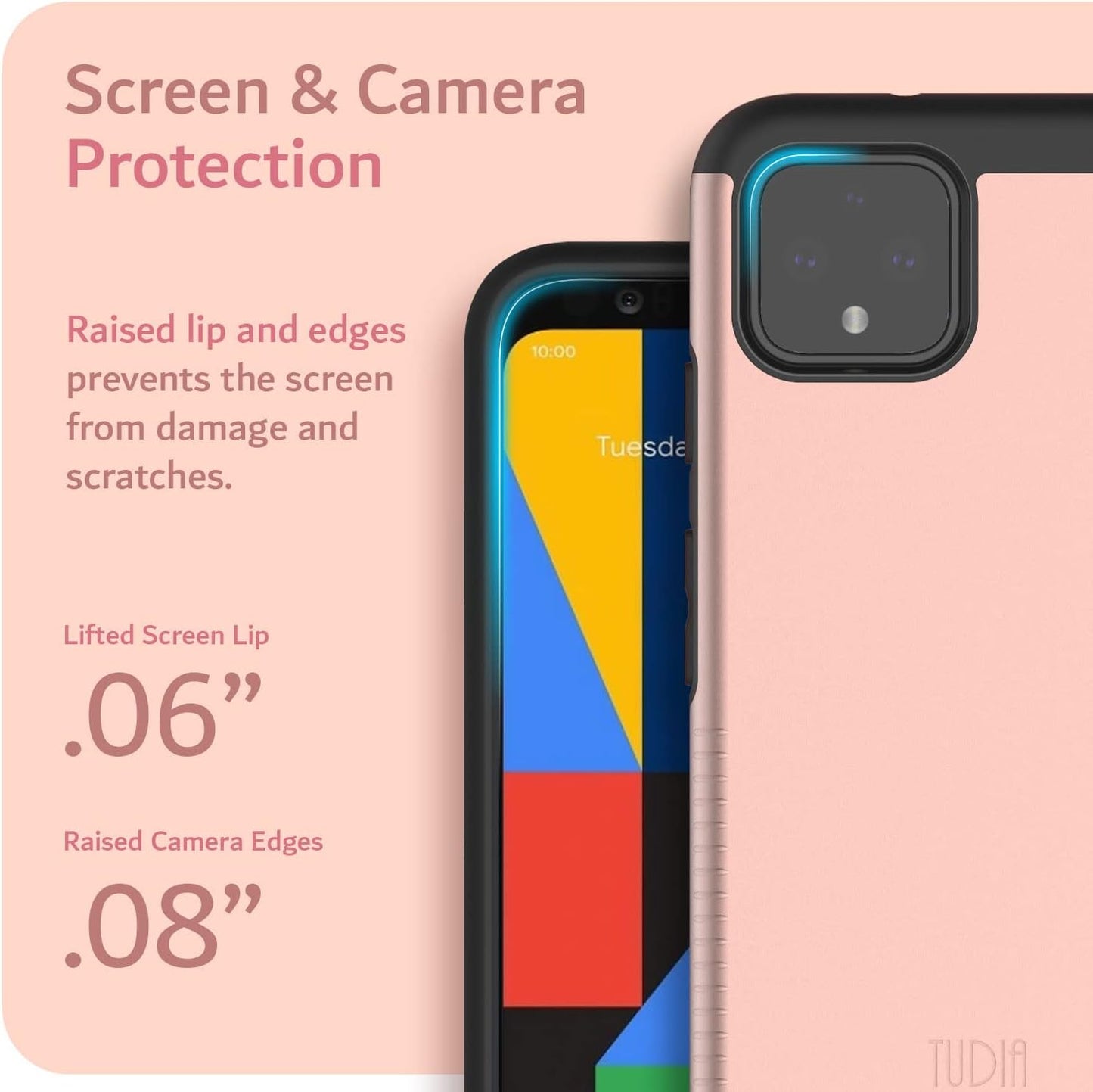 Tudia DualShield Designed Slim Hard Case for Google Pixel 4 (Rose Gold)