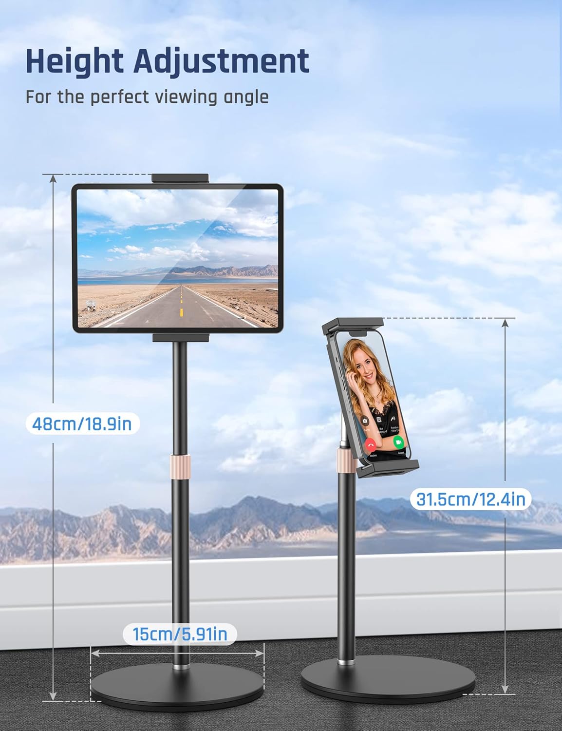 Jumkeet Tablet Stand Holder, Adjustable Height Tablet & Phone Stand for Desk
