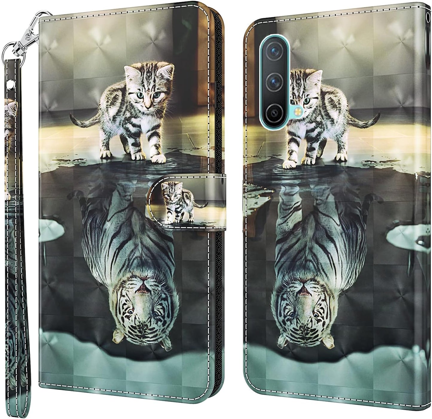 GLANDOTU Case for OnePlus Nord CE 5G, Flip Wallet, Cat & tiger