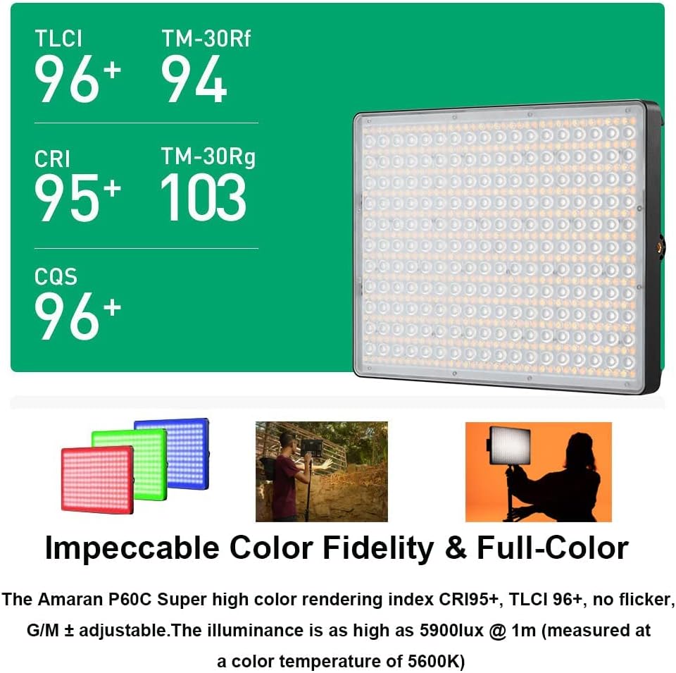 Aputure Amaran P60C, RGBWW Full-Colour Video Light Led Panel, 60W, CRI95+