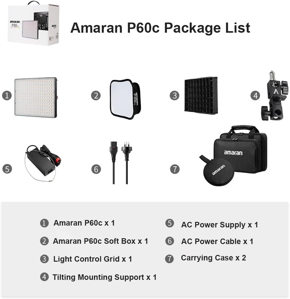 Aputure Amaran P60C, RGBWW Full-Colour Video Light Led Panel, 60W, CRI95+
