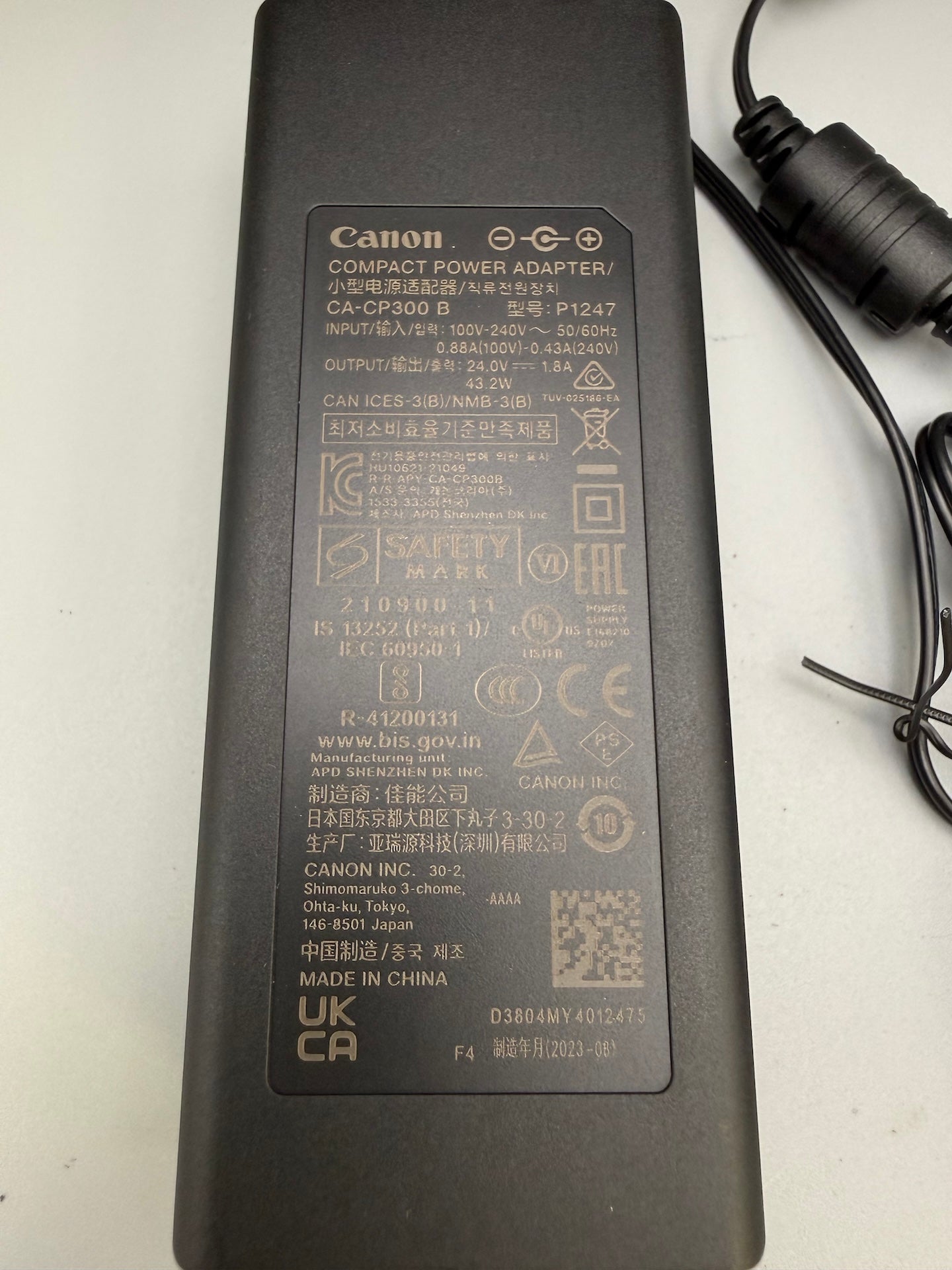Canon CA-CP300 B Genuine Power Adapter for Selphy CP1500 24V UK Lead