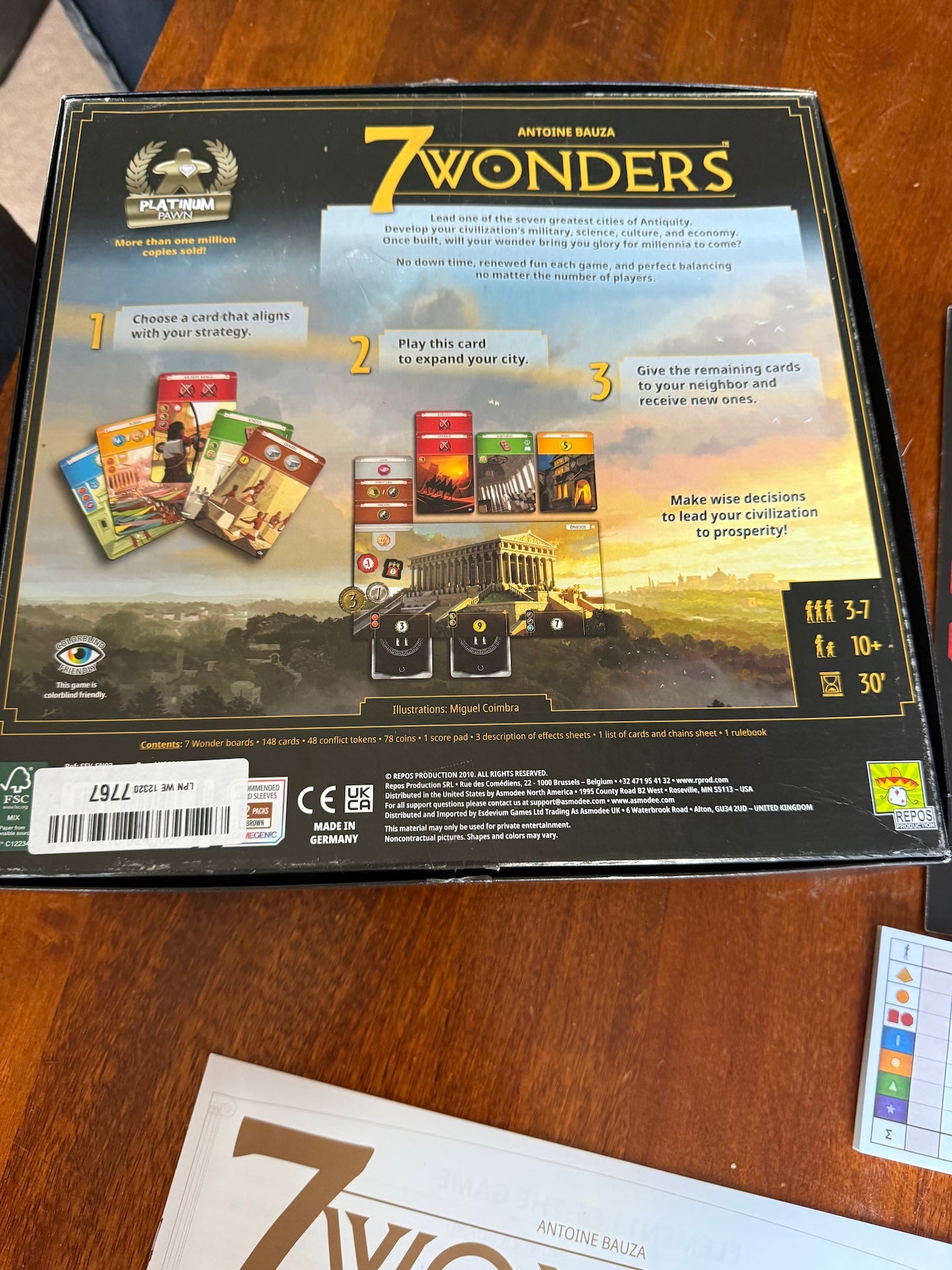 7 Wonders First Edition New Tokens Coins Instructions and Empty Box Bundle