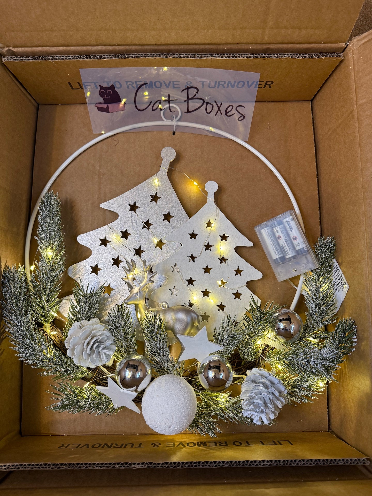 Indoor Deer And Tree Scene Christmas Wreath