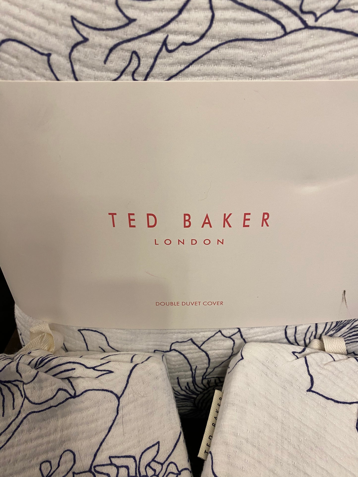 Ted Baker Linear Floral Blue Duvet Cover & 2 Pillowcases- Double