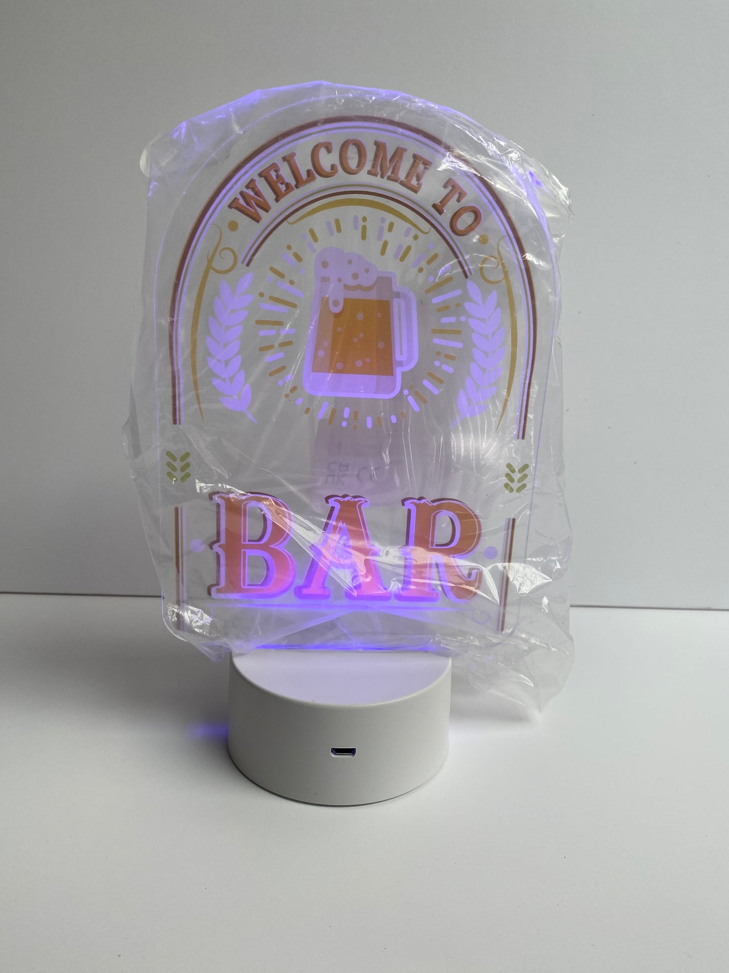 Printed LED Light - 'Welcome to Bar' Sign