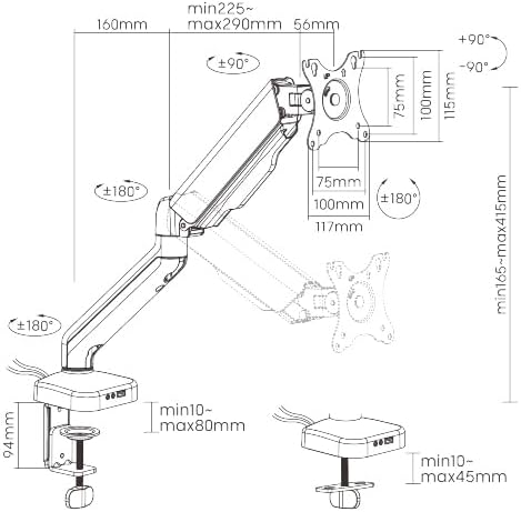 ProperAV Desk Monitor Mount Articulated Swing Arm