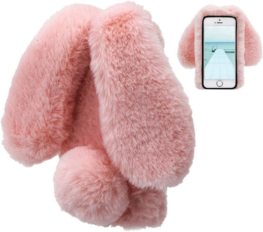 LCHDA iPhone 6S Plus Rabbit Fur Case Bunny Ear Phone Case - Pink