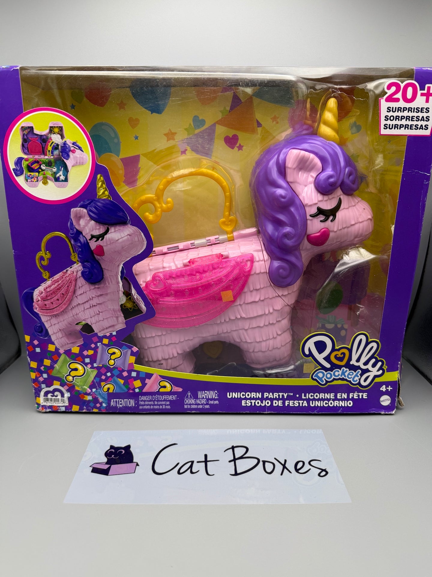 Polly Pocket Micro, Unicorn Party Playset, Pink Unicorn Toy  **Tatty Box**