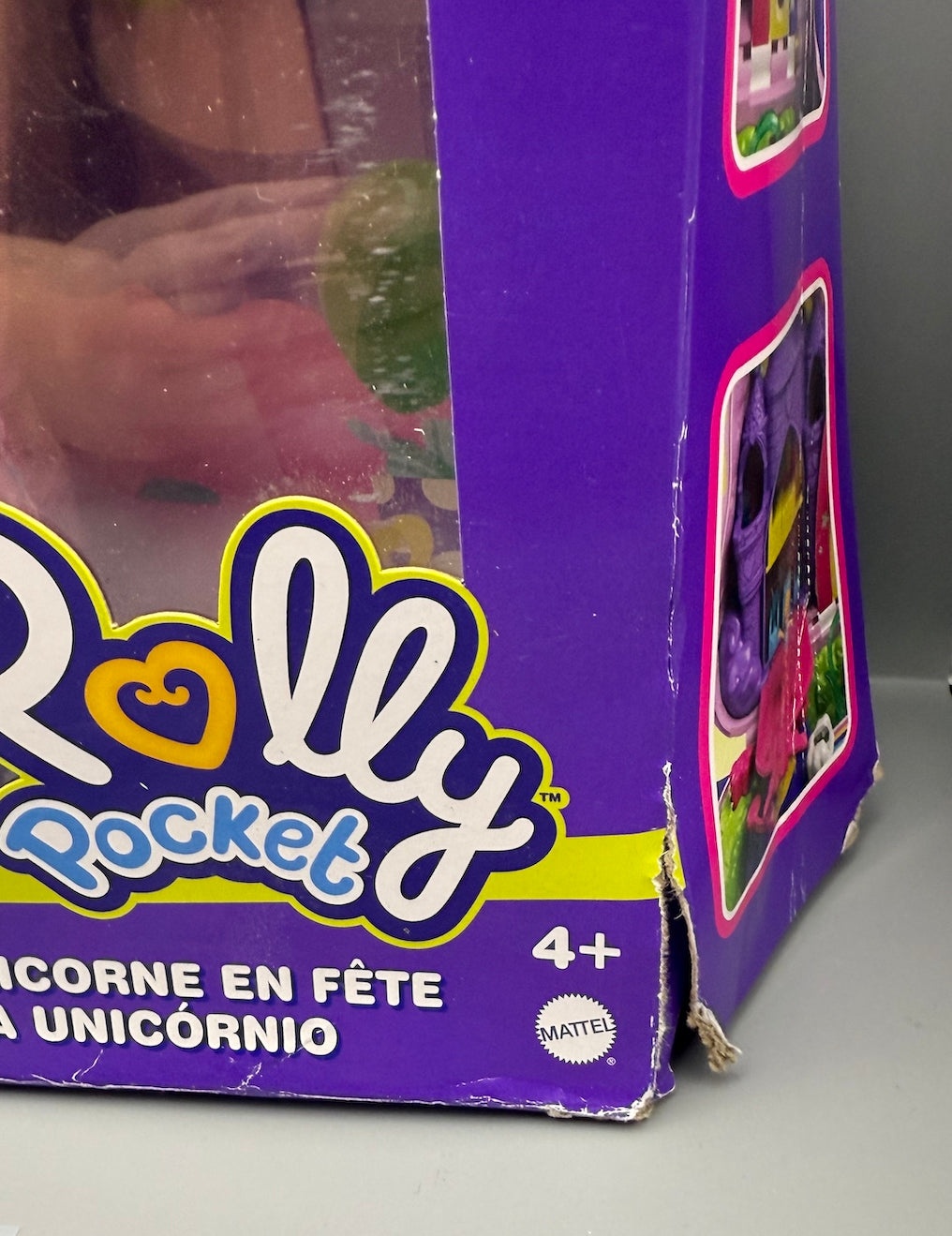 Polly Pocket Micro, Unicorn Party Playset, Pink Unicorn Toy  **Tatty Box**