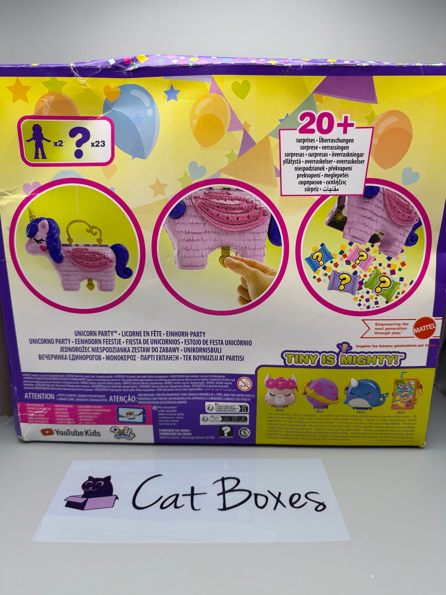 Polly Pocket Micro, Unicorn Party Playset, Pink Unicorn Toy  **Tatty Box**