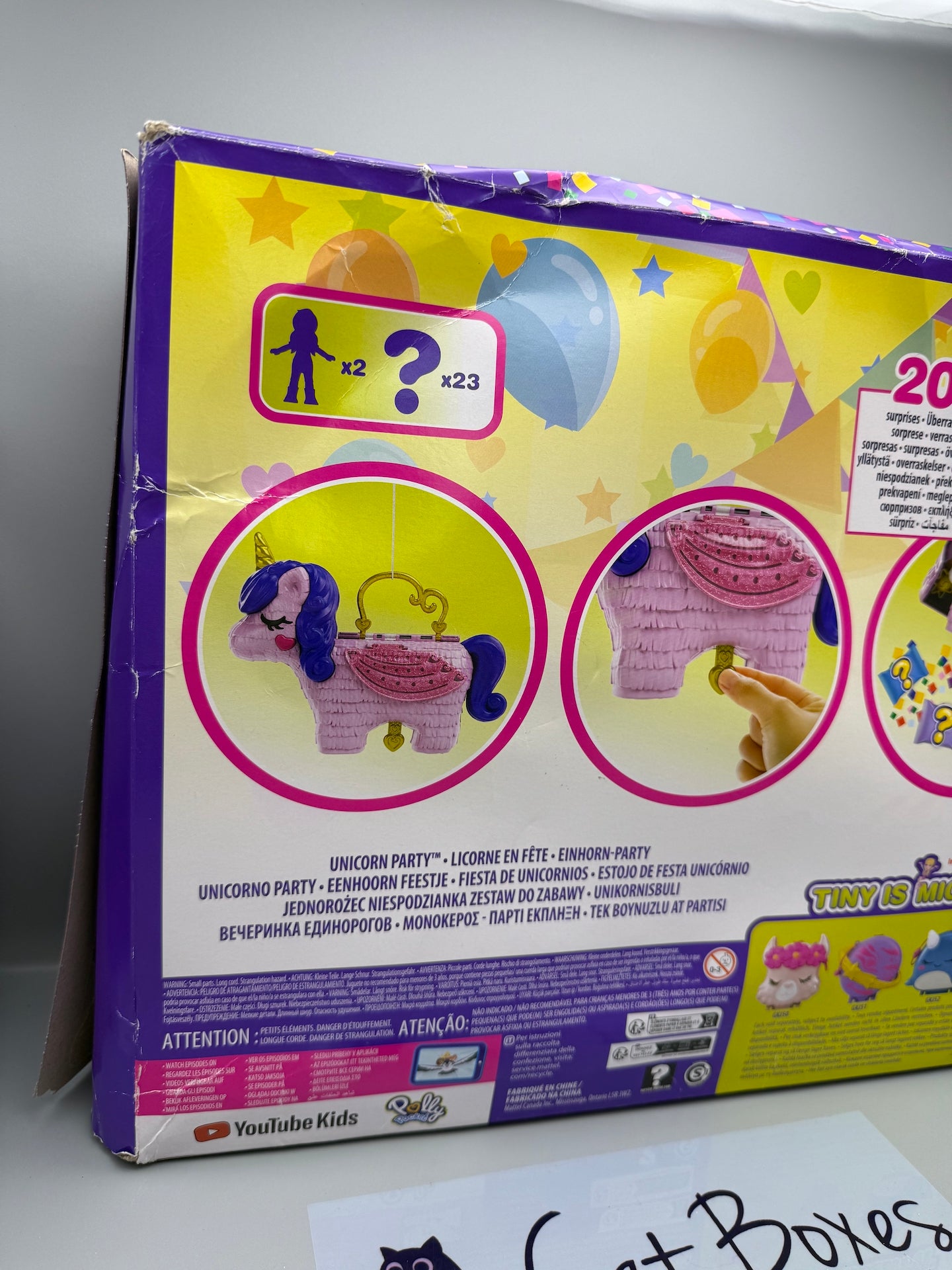 Polly Pocket Micro, Unicorn Party Playset, Pink Unicorn Toy  **Tatty Box**