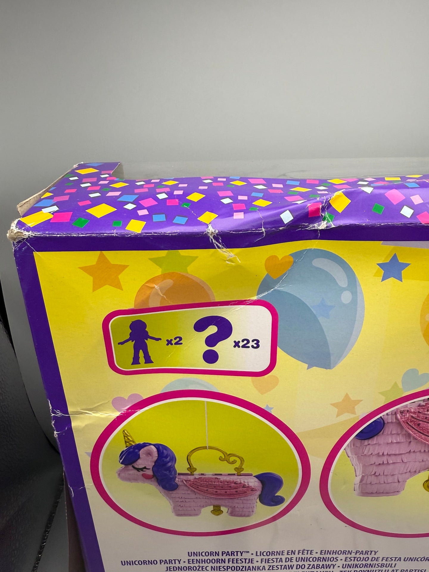 Polly Pocket Micro, Unicorn Party Playset, Pink Unicorn Toy  **Tatty Box**