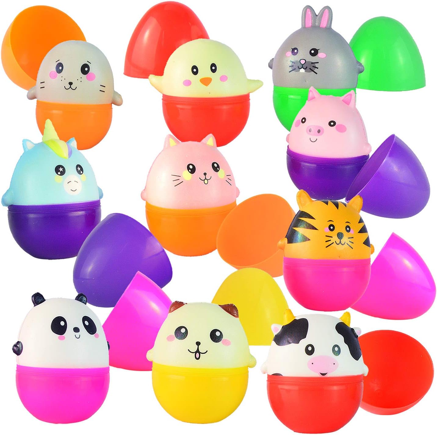 JOYIN 8Pcs Prefilled Easter Eggs with Animal Squishy Toys