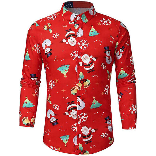 eBoutik - Christmas Long Sleeve Novelty Men Casual Shirt (Red Christmas Tree) Large