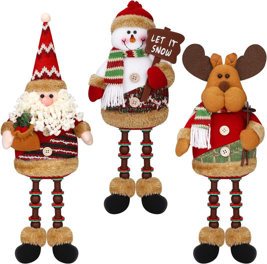 3 pieces - Cute Christmas Sitting Santa, Snowman, Reindeer - Christmas Ornament