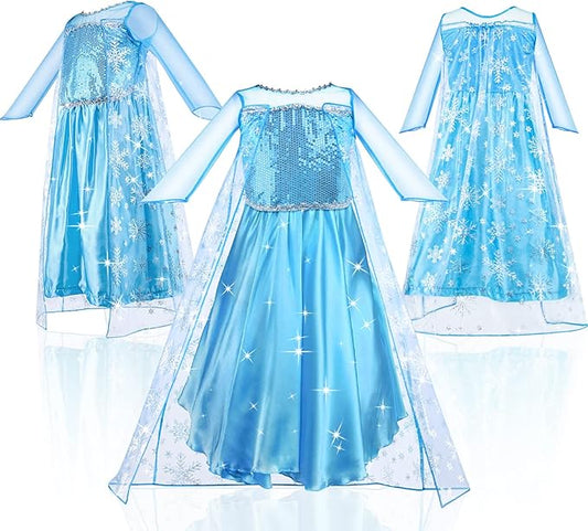 URAQT Elsa Dress, Elsa Princess Costume with Fairy Wand - Size 140