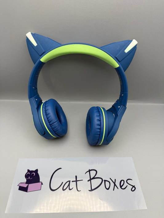 Riwbox Kids Bluetooth Headphones, CF9 Cat Ear Headphones with LED Light (Blue)