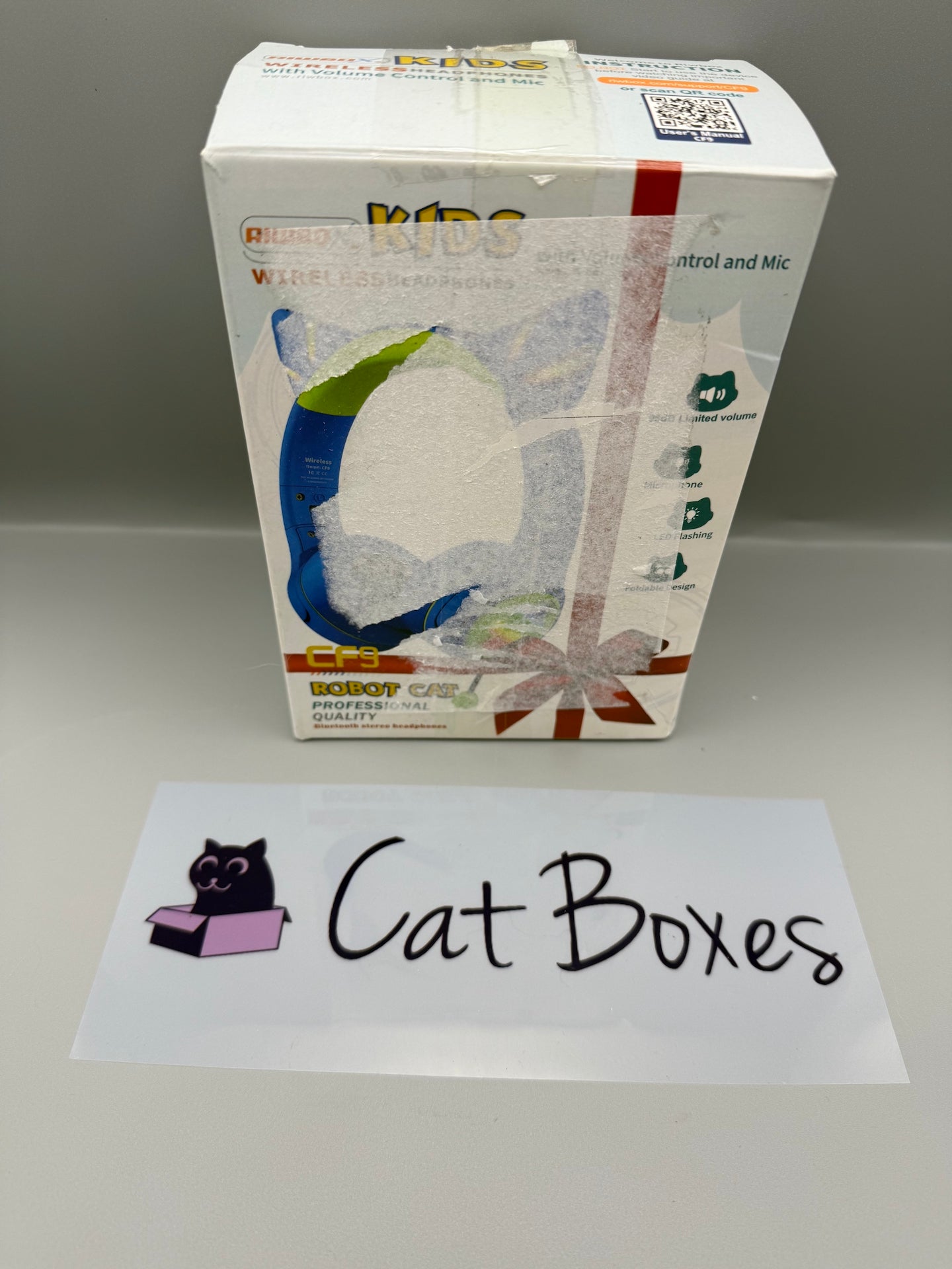 Riwbox Kids Bluetooth Headphones, CF9 Cat Ear Headphones with LED Light (Blue)