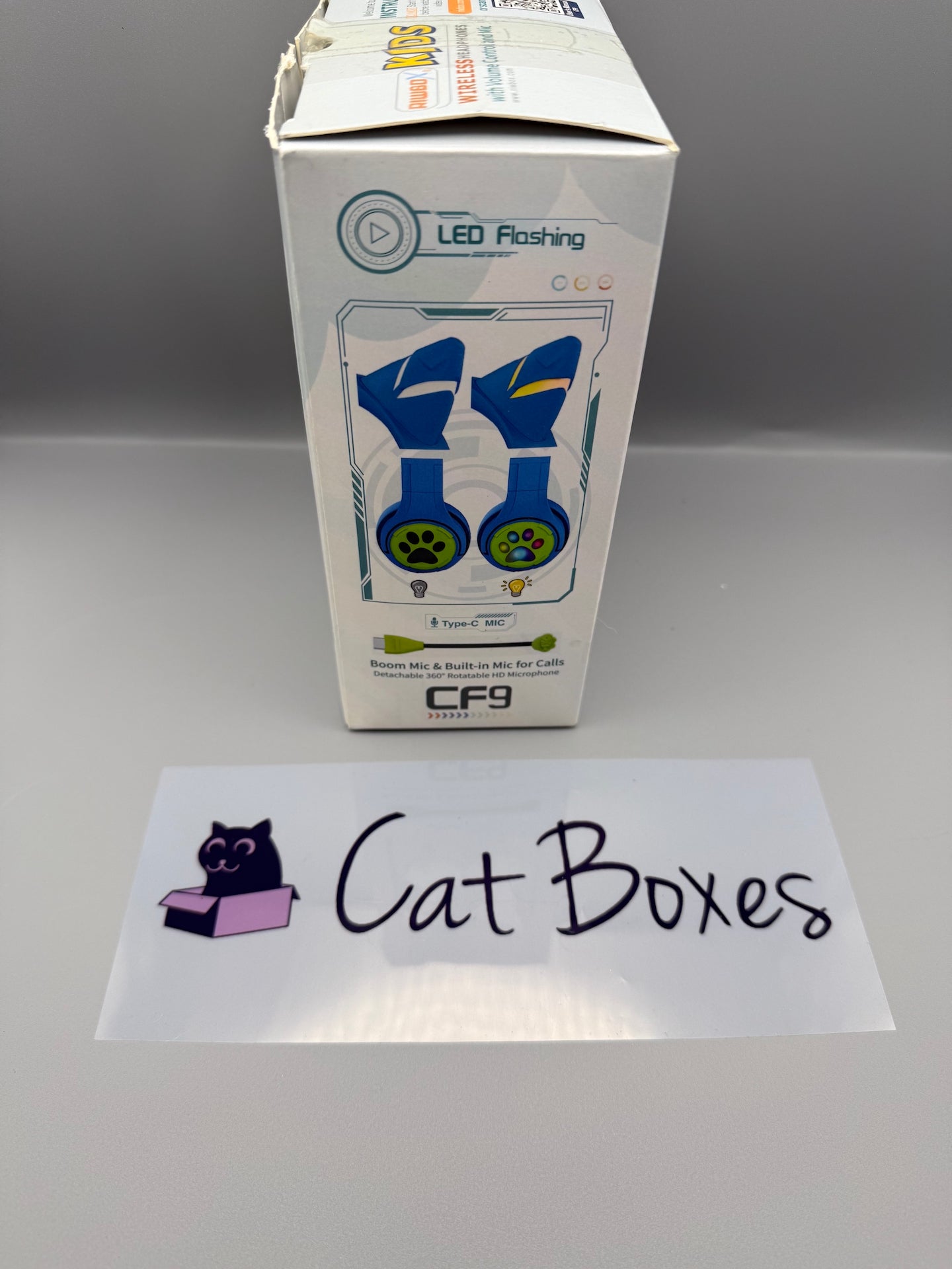 Riwbox Kids Bluetooth Headphones, CF9 Cat Ear Headphones with LED Light (Blue)