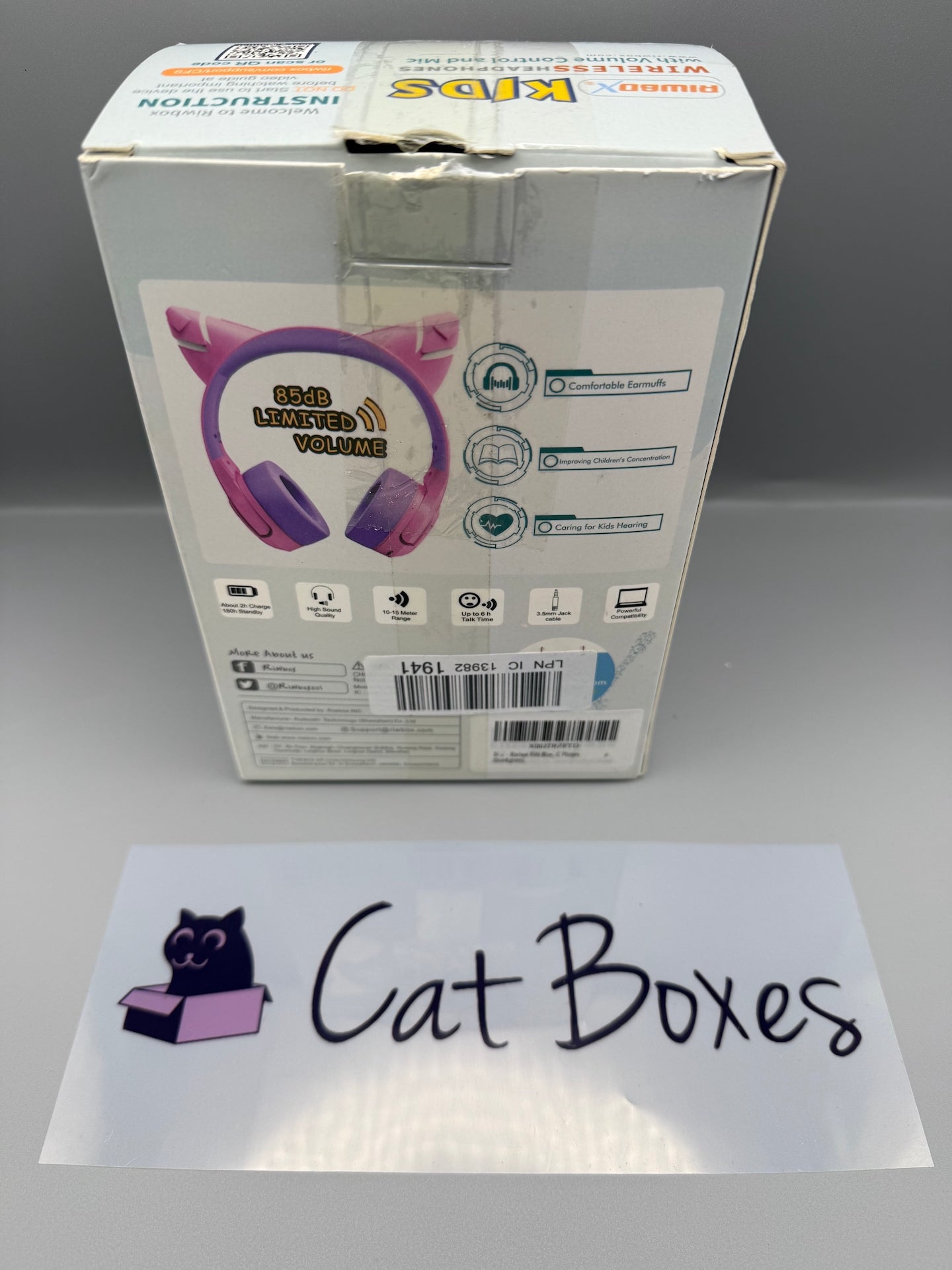 Riwbox Kids Bluetooth Headphones, CF9 Cat Ear Headphones with LED Light (Blue)