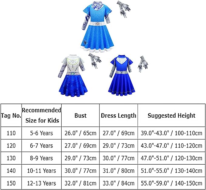 IBTOM CASTLE Halloween Costume for Kids Lake Blue 10-11 Years