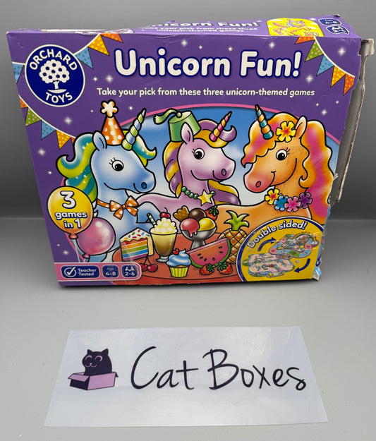 Orchard Toys Unicorn Fun! - 3 in 1 Educational Board Games **VERY Tatty Box**