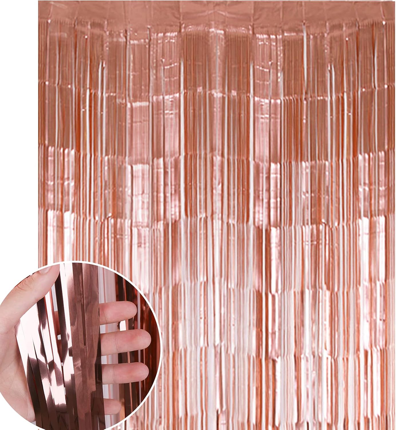 3pcs 3ft X 8.3ft Rose Gold Metallic Tinsel Curtains Backdrop Decoration