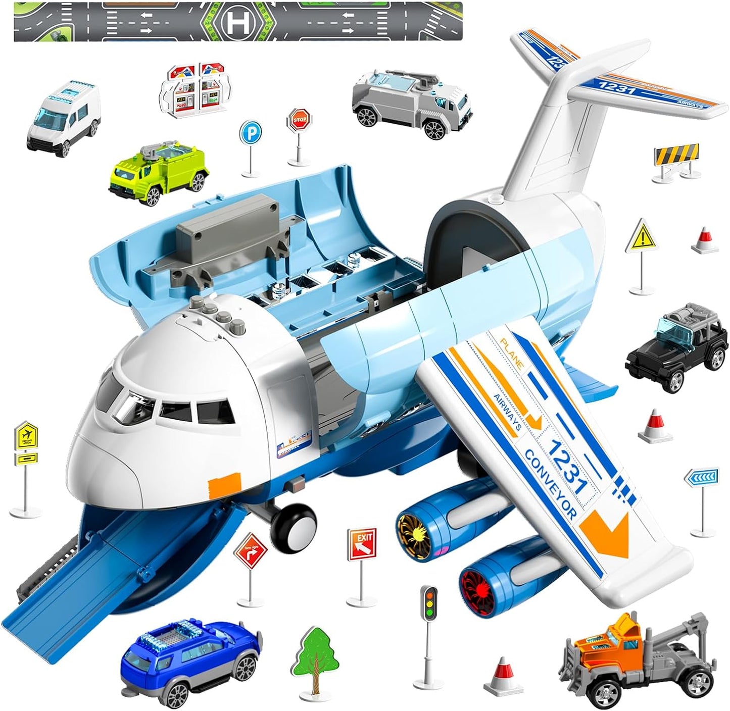 Ci Vetch Large Transport Spray Aeroplane Toys with 10 Vehicle Cars