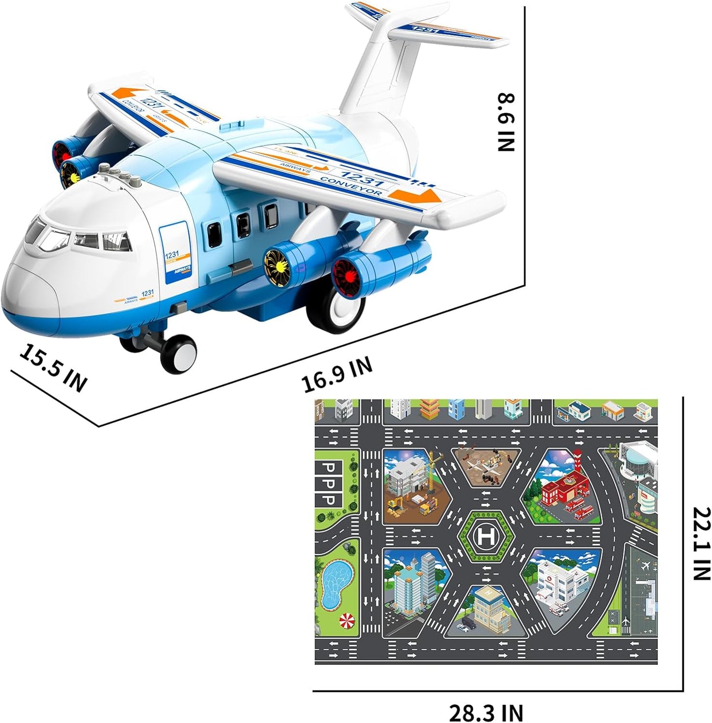 Ci Vetch Large Transport Spray Aeroplane Toys with 10 Vehicle Cars