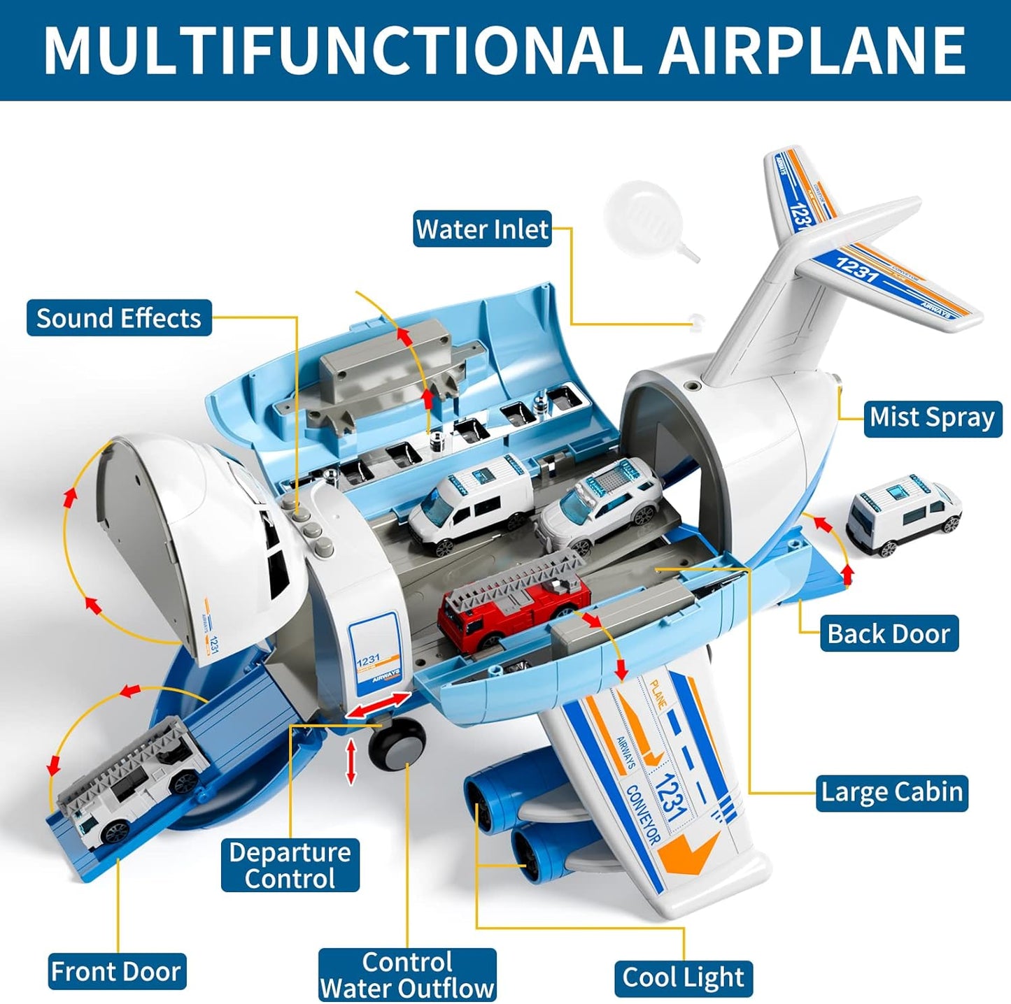 Ci Vetch Large Transport Spray Aeroplane Toys with 10 Vehicle Cars