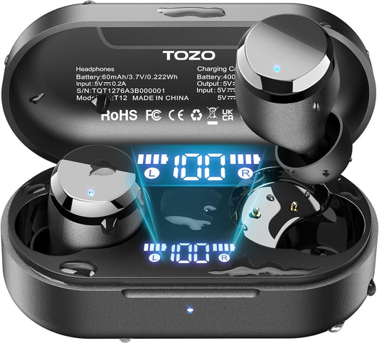 TOZO T12 Wireless Earbuds Bluetooth Headphones - Black