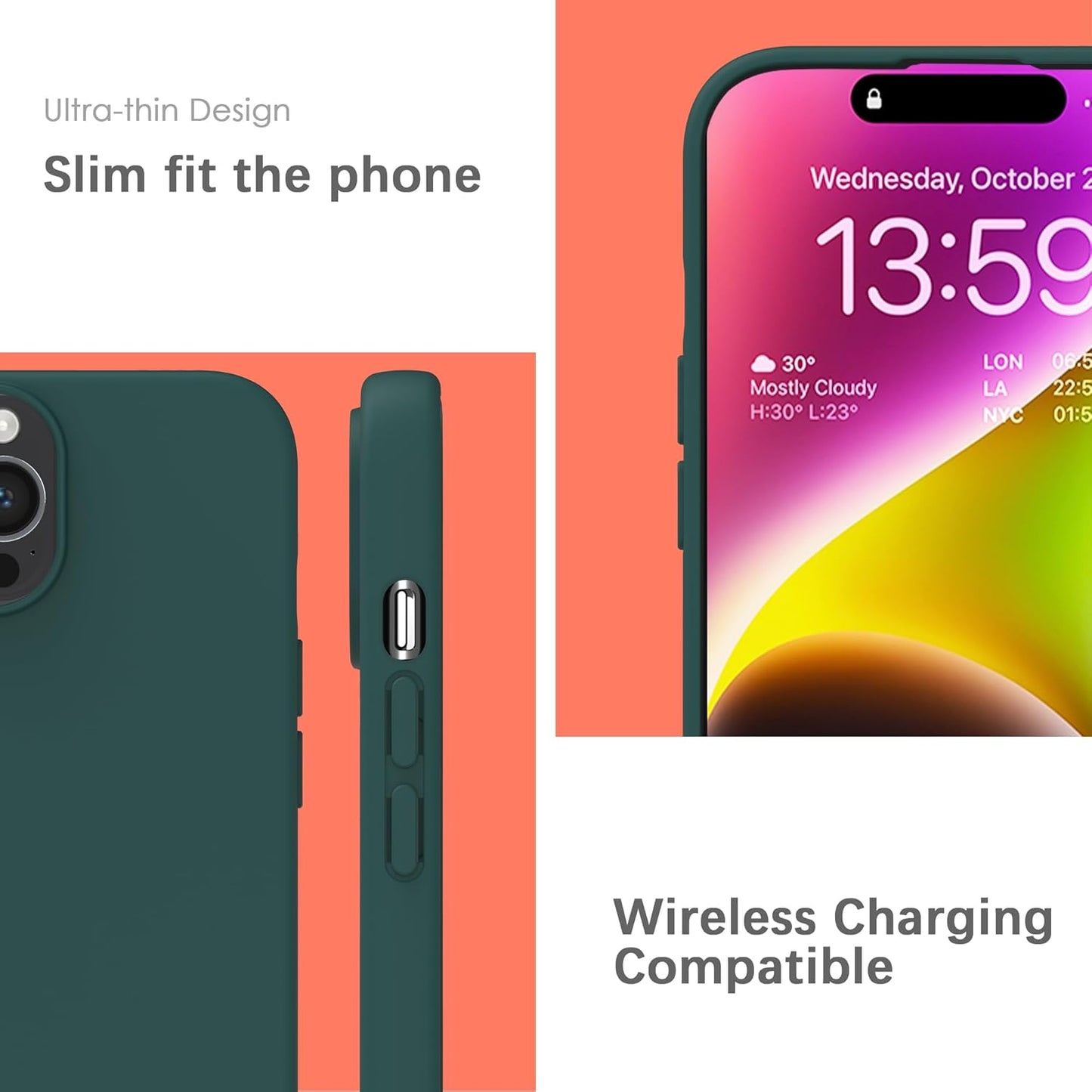 Yatwin Silicone Case for iPhone 14 Pro, Soft-Touch, Dark Green