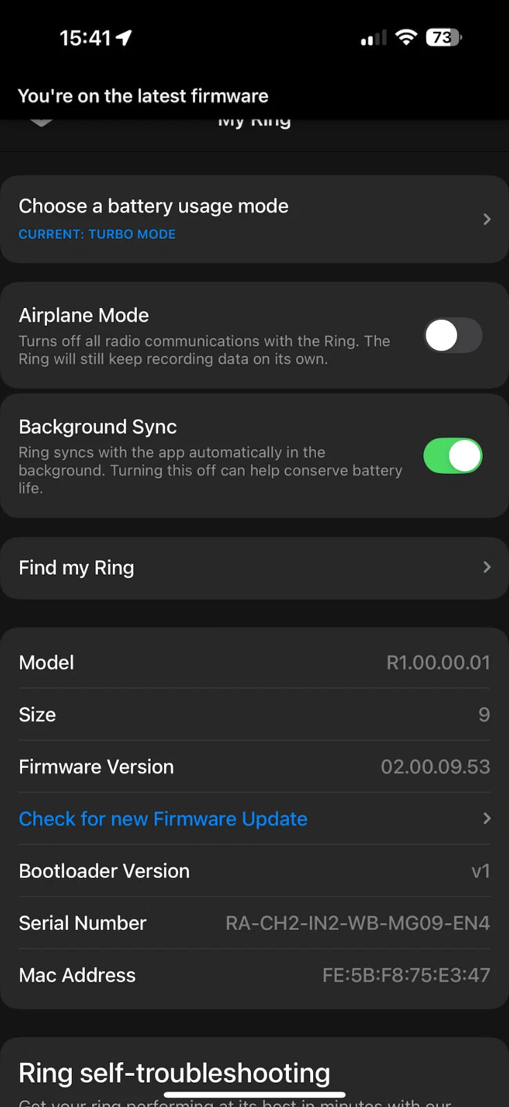 Ultrahuman Ring Air Size 9 Matte Black + Charger – Battery Fault / Repair
