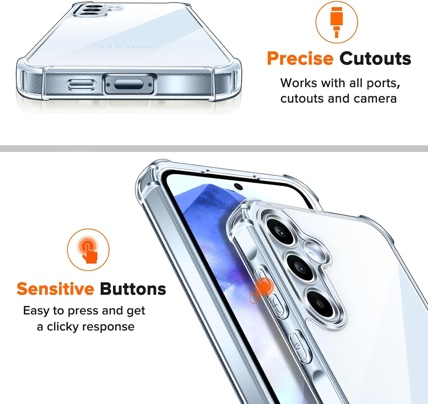 ivoler 4 in 1 Protective Phone Cover Case for Samsung Galaxy A55 5G, Clear