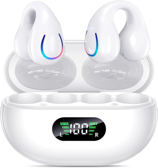 Wireless Earbuds, Ear Clip Bone Conduction Headphones White