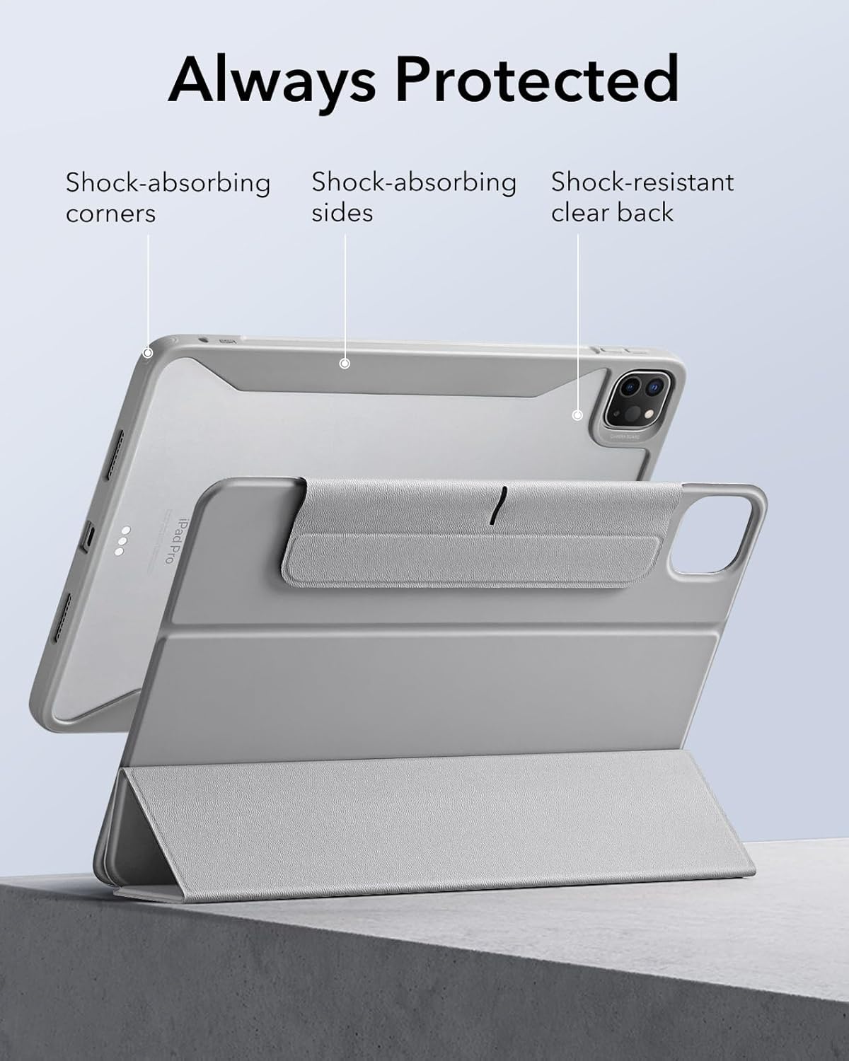ESR for iPad Pro 11 inch Case (2024), Slim Trifold Stand Case, Grey