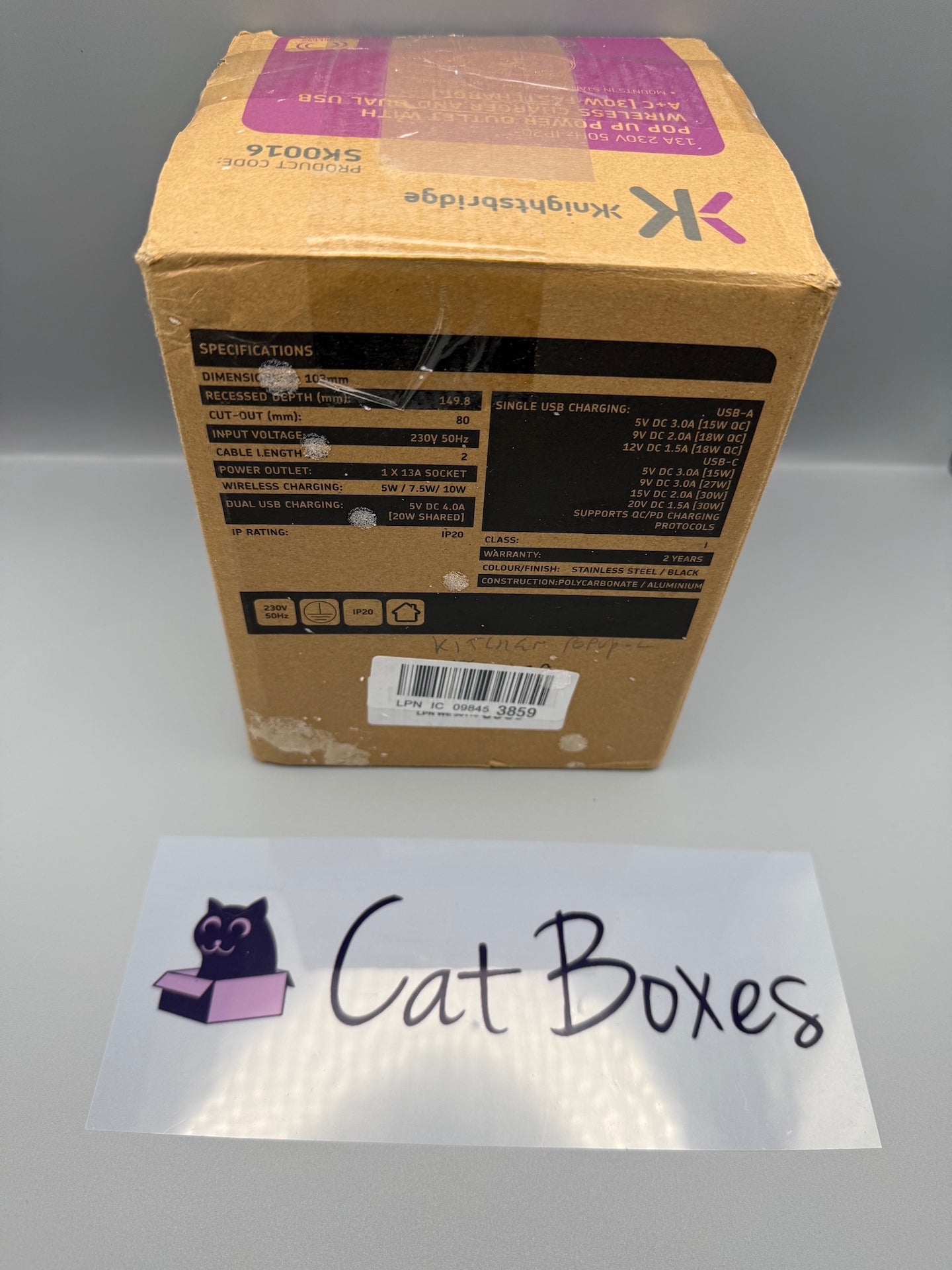 Knightsbridge Recess Mount Pop Up Dual USB Charger, Black