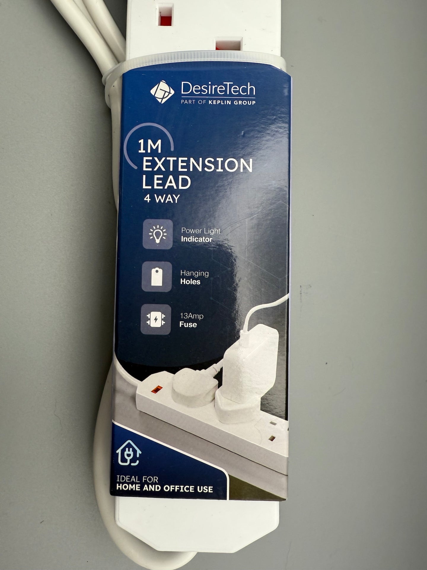 4 Gang Extension Lead 1m UK Plug Power Strip White 13A