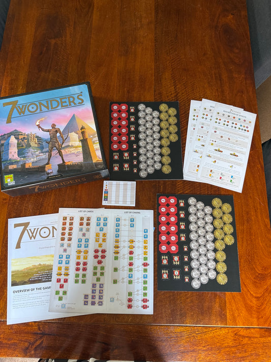 7 Wonders First Edition New Tokens Coins Instructions and Empty Box Bundle