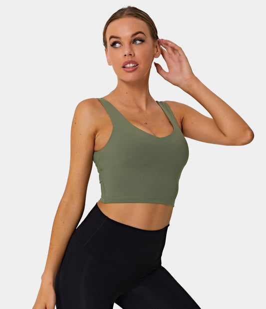 Halara - V Back Crossover Workout Cropped Tank Top - Deep Olive - XL