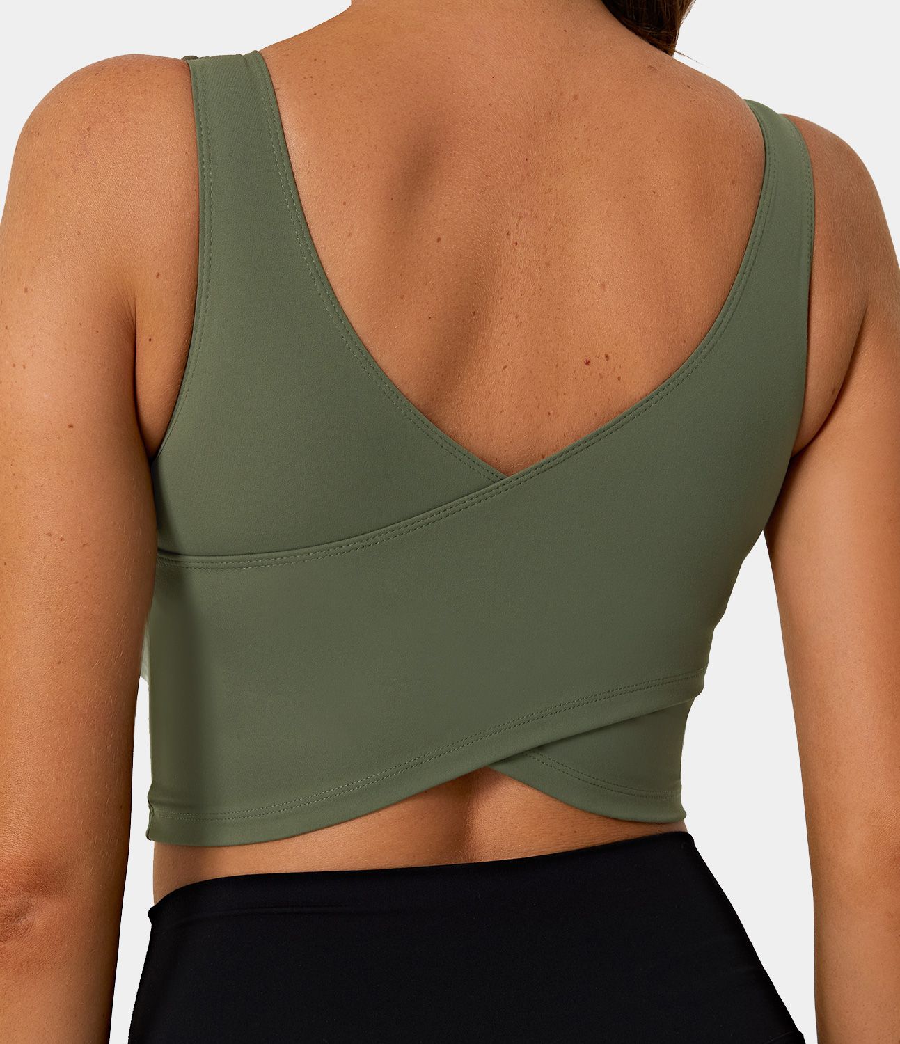 Halara - V Back Crossover Workout Cropped Tank Top - Deep Olive - XL