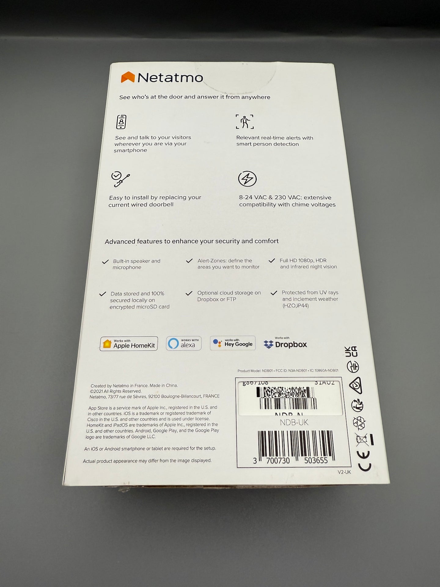 Netatmo Smart Video Doorbell Wired 1080p HDR No Subscription