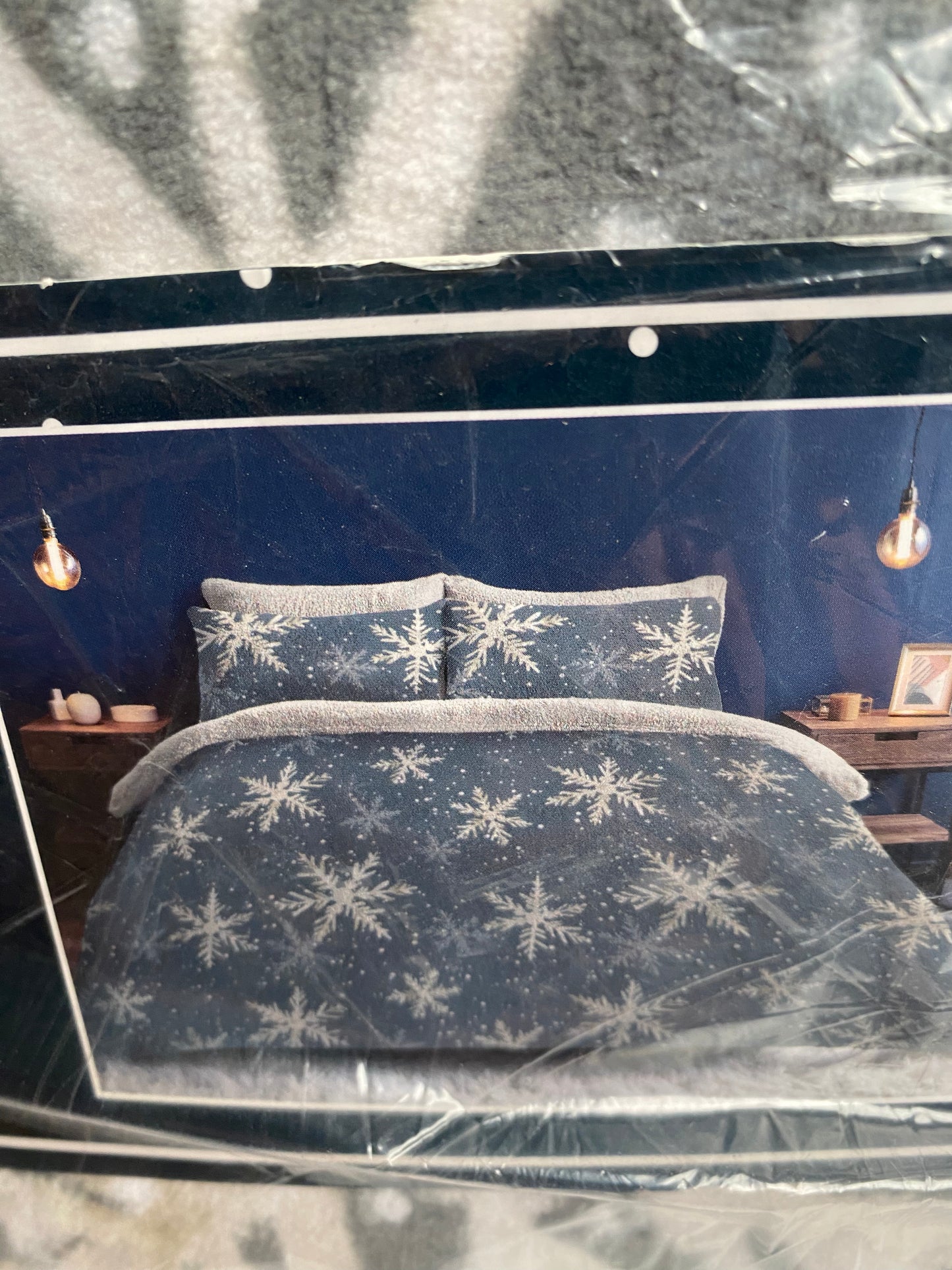 Silentnight Christmas Snowflake Fleece Duvet Cover Set - Grey -King Size