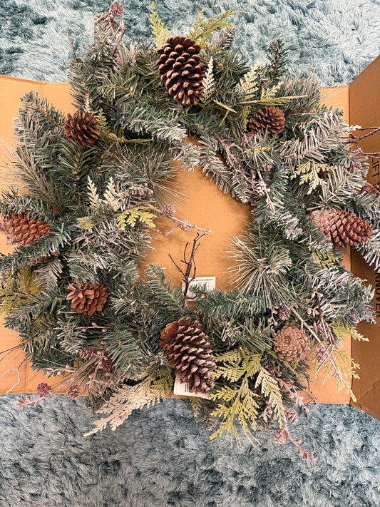 Frosted Cone Pre-Lit Christmas Wreath – 80 cm diameter