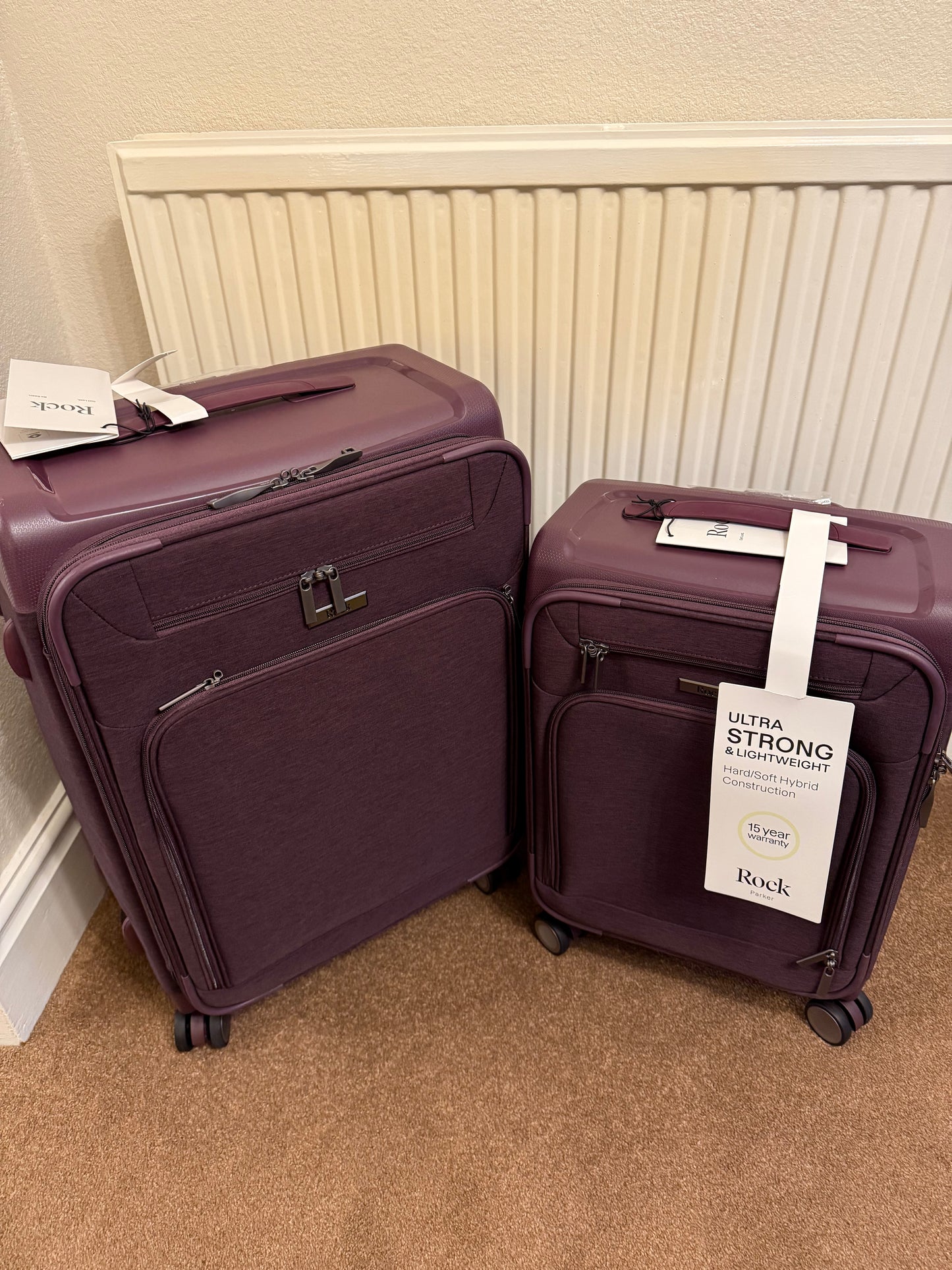 Rock Luggage Parker 8-Wheel Suitcases 2 piece Set - Purple