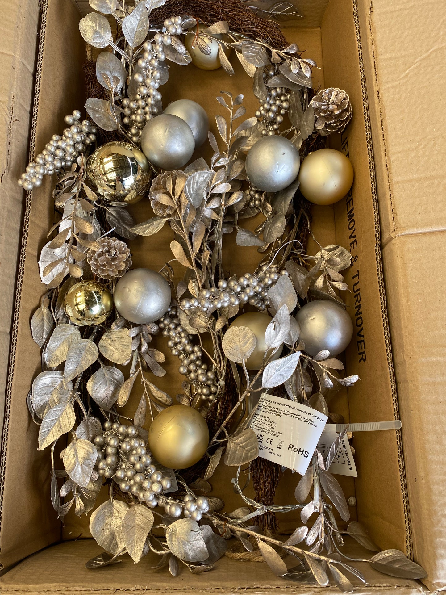 6ft Champagne Gold Pre-Lit Christmas Garland Warm White Led Lights **Opened Box*